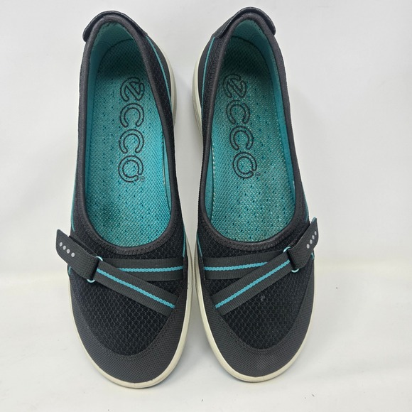 ECCO Womens Mary Jane Natural Motion Grey Teal Mesh Slip On Flat Size 38 7-7.5 - Picture 1 of 7